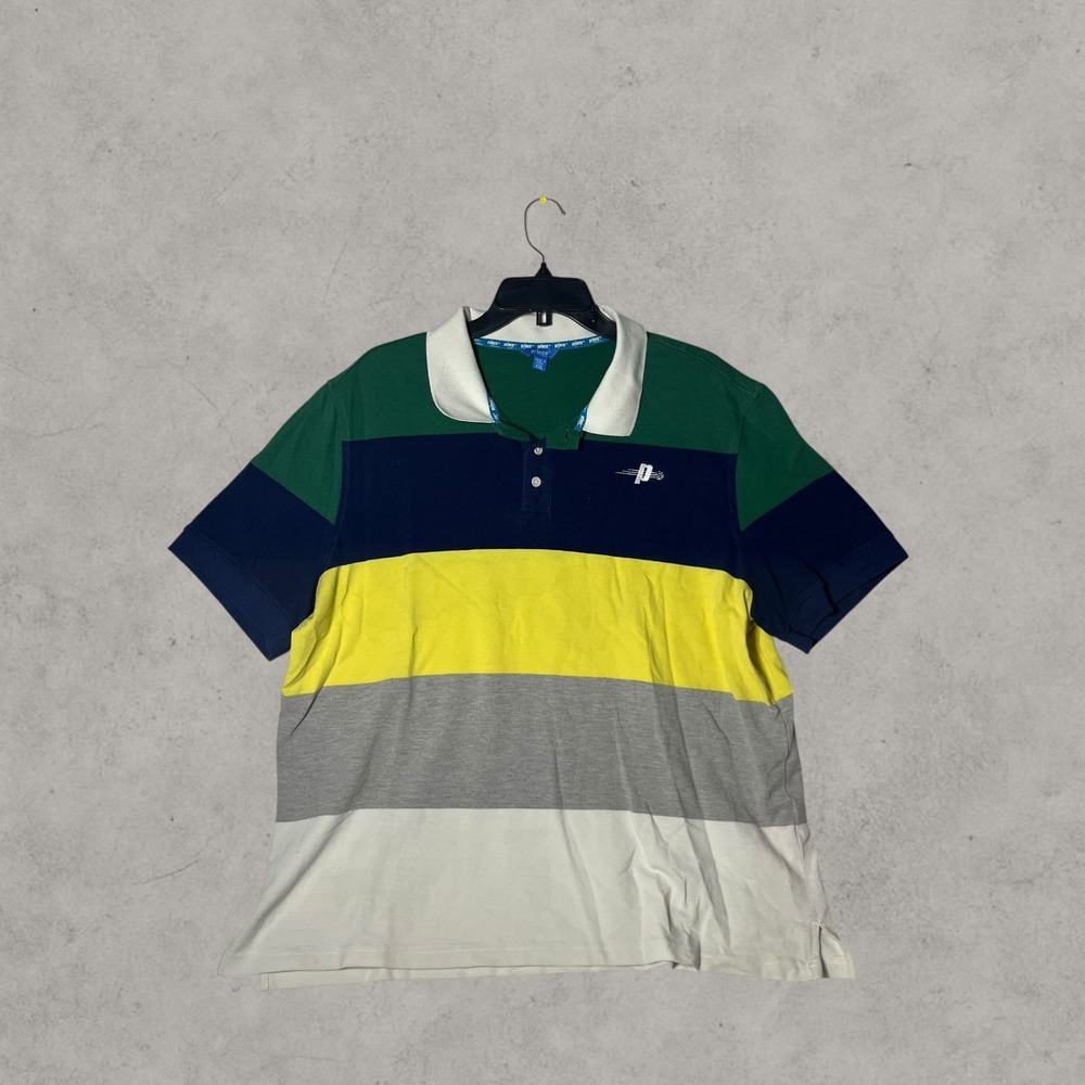 Prince Mens Multi Color Striped Short Sleeve Polo Shirt Green Yellow Navy XXL